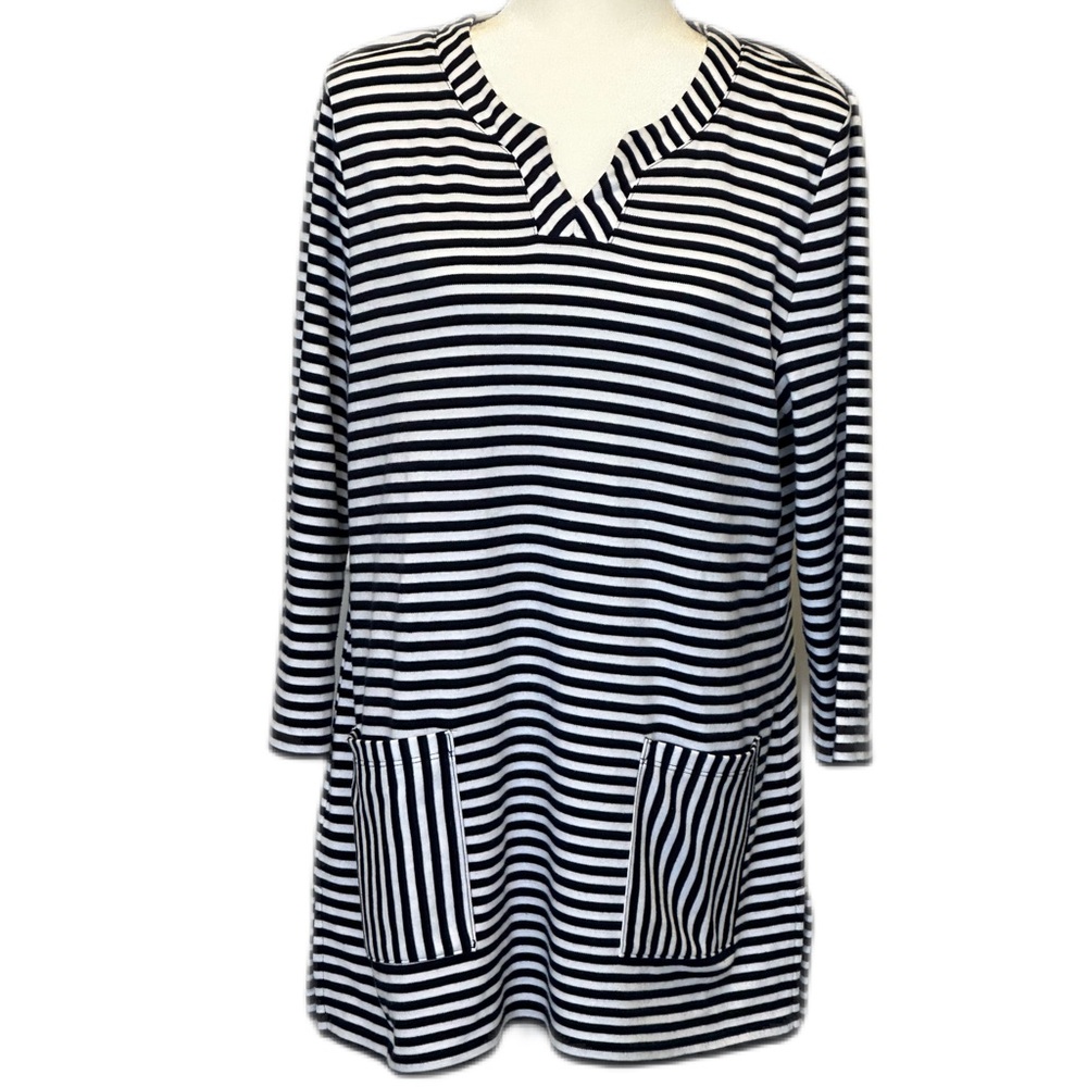Talbots Stripped Tunic With Front Pockets Size Large Beachy|Coastal Grandma